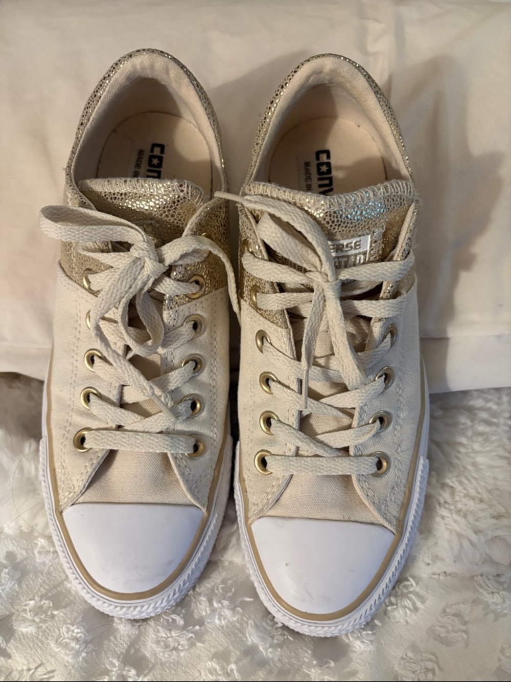 Converse Women's Low Top Sneakers in White and Metallic Gold